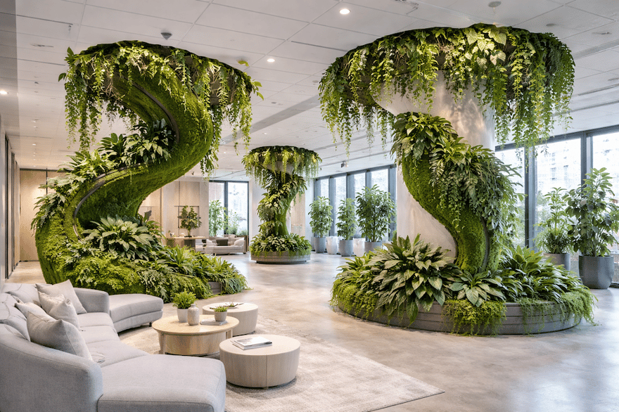 Custom plant installations for interior spaces